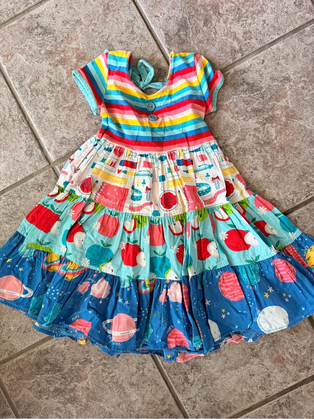 Eleanor Rose Girls Rainbow School and Planet Print Tiered Dress